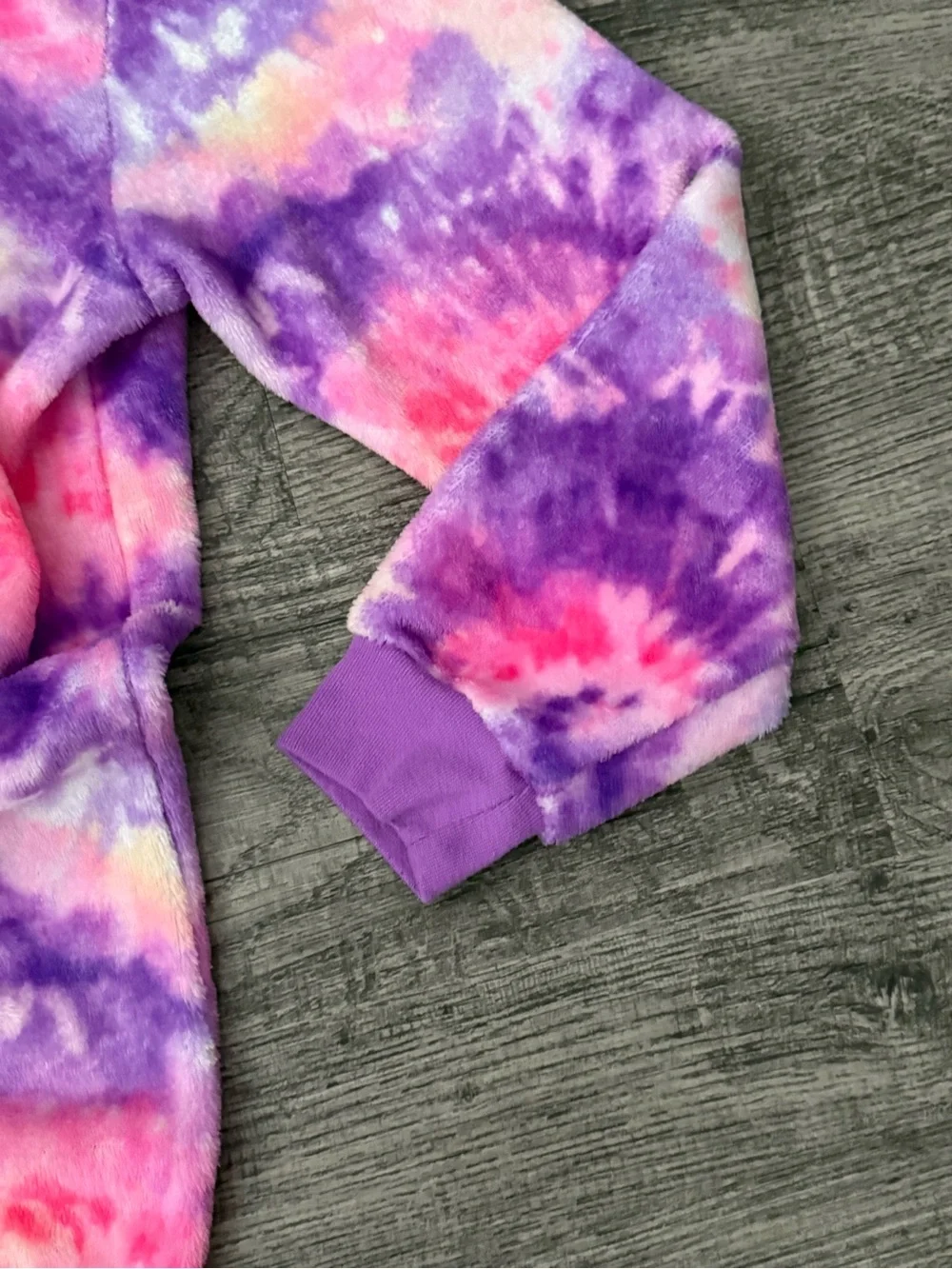 Childrens Place one-piece hooded tie dye print pajamas